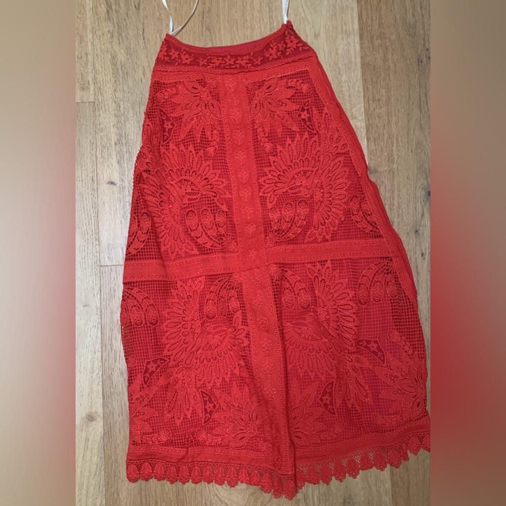 FARM Rio Red Toucan guipure lace Midi Skirt XXS